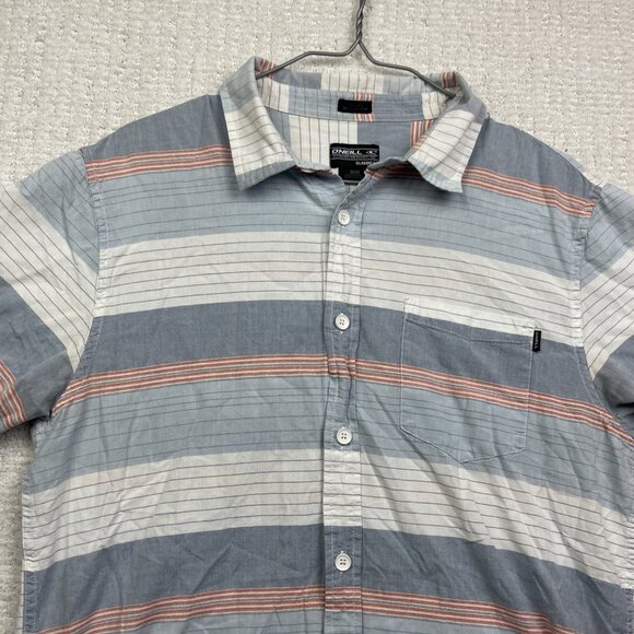 O'Neill Shirt Men M Classic Fit Blue / Orange Strip Button Up Short Sleeve Surf* - Picture 3 of 16